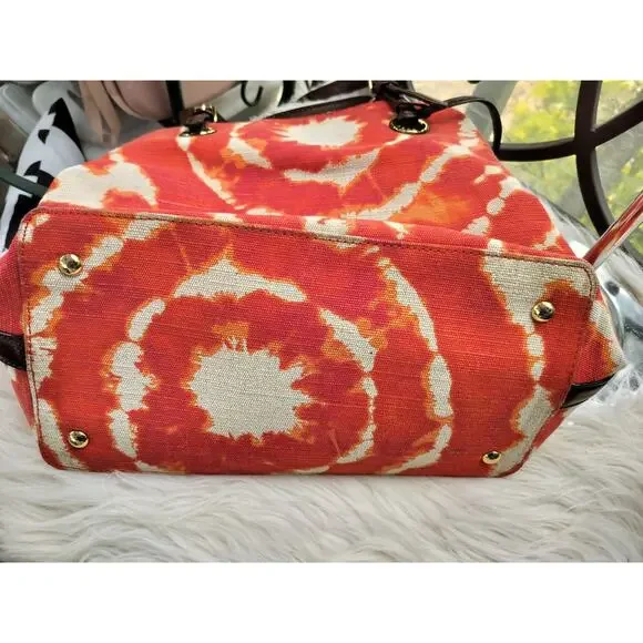 5207) Michael Kors Jet Set Tie Die Persimmon Orange Canvas Tote Leather Handle - Picture 9 of 9